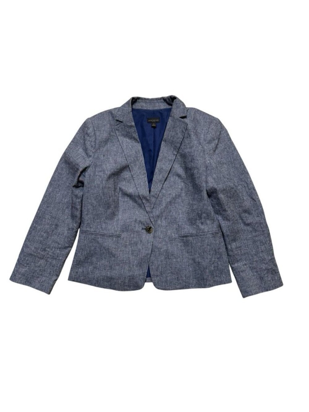 Ann Taylor Factory Blazer Linen Cotton Blue Tailored Size 8